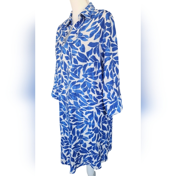 Mlle Gabrielle Blue and White Leaf-Print Shirt Dress - Picture 4 of 11